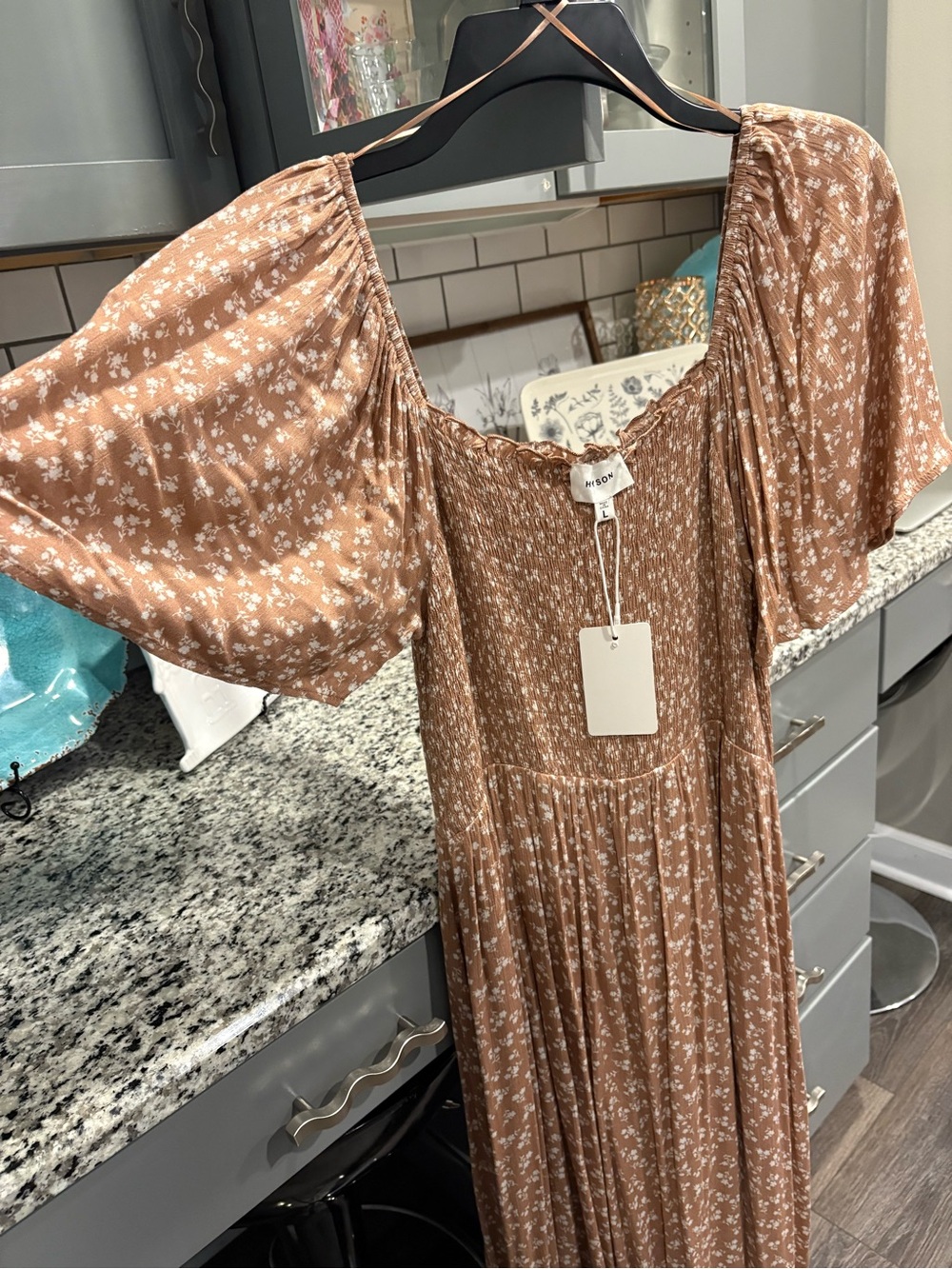 Boho Floral Maxi Dress in Taupe - Picture 2 of 8